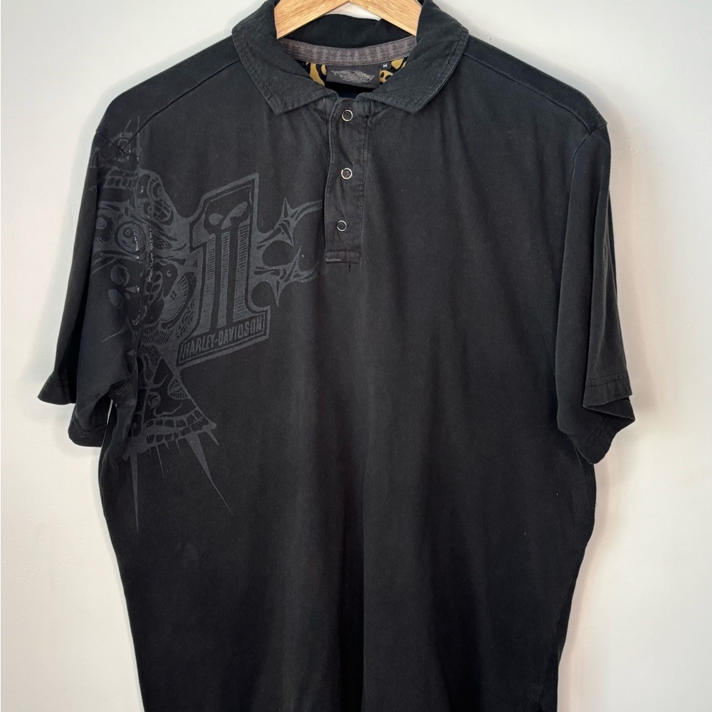 Harley-Davidson Black Polo with Tonal Graphic